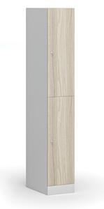 Šatníková skrinka s úložnými boxmi, 2 boxy, 1850 x 300 x 500 mm, cylindrický zámok, laminované dvere, dub prírodný