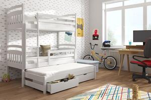 Poschodová posteľ so šuplíkmi a prístelkou ABAYOMI - 80x180, biela