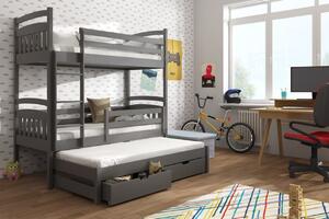 Poschodová posteľ so šuplíkmi a prístelkou ABAYOMI - 90x190, grafit