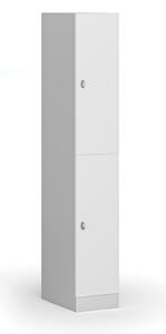 Šatníková skrinka s úložnými boxmi, 2 boxy, 1850 x 300 x 500 mm, otočný zámok, laminované dvere, biela