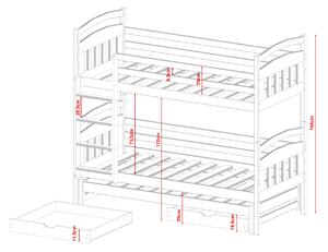 Poschodová posteľ so šuplíkmi a prístelkou ABAYOMI - 80x160, grafit