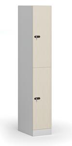 Šatníková skrinka s úložnými boxmi, 2 boxy, 1850 x 300 x 500 mm, mechanický kódový zámok, laminované dvere, breza