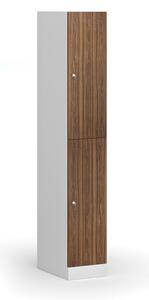 Šatníková skrinka s úložnými boxmi, 2 boxy, 1850 x 300 x 500 mm, cylindrický zámok, laminované dvere, orech