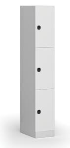 Šatníková skrinka s úložnými boxmi, 3 boxy, 1850 x 300 x 500 mm, kódový zámok, laminované dvere, biela