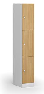 Šatníková skrinka s úložnými boxmi, 3 boxy, 1850 x 300 x 500 mm, otočný zámok, laminované dvere, buk