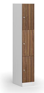 Šatníková skrinka s úložnými boxmi, 3 boxy, 1850 x 300 x 500 mm, cylindrický zámok, laminované dvere, orech