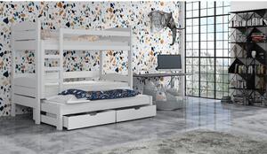 Poschodová posteľ so šuplíkmi a prístelkou CAILEAN - 80x180, biela
