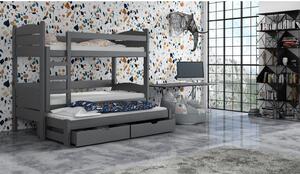 Poschodová posteľ so šuplíkmi a prístelkou CAILEAN - 80x160, grafit