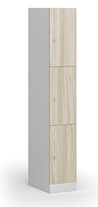 Šatníková skrinka s úložnými boxmi, 3 boxy, 1850 x 300 x 500 mm, cylindrický zámok, laminované dvere, dub prírodný