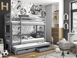 Poschodová posteľ so šuplíkmi a prístelkou CAILEAN - 80x200, šedá