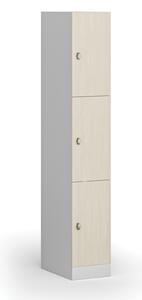Šatníková skrinka s úložnými boxmi, 3 boxy, 1850 x 300 x 500 mm, otočný zámok, laminované dvere, breza
