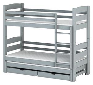 Poschodová posteľ so šuplíkmi a prístelkou CAILEAN - 80x160, šedá