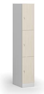 Šatníková skrinka s úložnými boxmi, 3 boxy, 1850 x 300 x 500 mm, cylindrický zámok, laminované dvere, breza