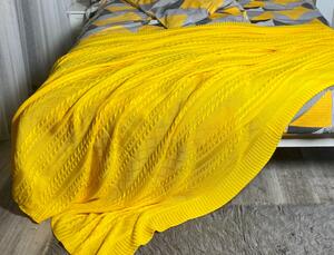 Pletená multyfunkčná deka-prehoz na posteľ-žltá, 220x240 cm