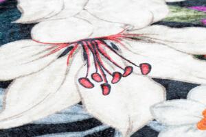 Koberec protišmykový ANDRE 2300 Kvety - čierny / biely