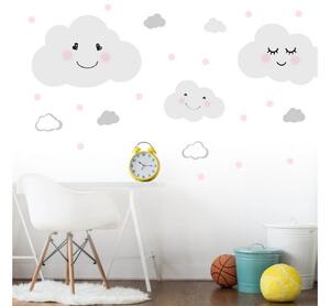 Textilné samolepky do detskej izby, Veľké, šedé mraky s bodkami, 70 x 90 cm, DS-N084