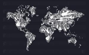 Samolepiaca tapeta hudobná mapa sveta - 450x300