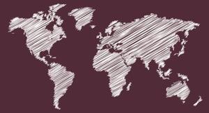 Samolepiaca tapeta šrafovaná mapa sveta na bordovom pozadí - 225x150