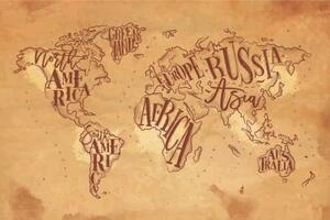 Samolepiaca tapeta moderná mapa sveta na vintage podklade - 225x150