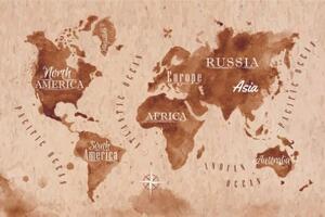 Samolepiaca tapeta mapa sveta v retro prevedení - 375x250