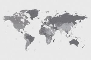 Samolepiaca tapeta detailná mapa sveta v čiernobielom prevedení - 225x150