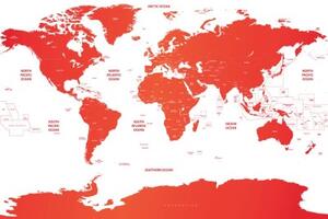 Tapeta mapa sveta s jednotlivými štátmi v červenej farbe - 150x100