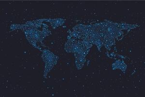 Samolepiaca tapeta mapa sveta s nočnou oblohou - 375x250