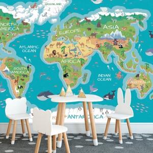 Samolepiaca tapeta zemepisná mapa sveta pre deti - 225x150