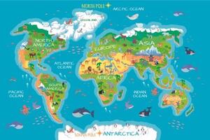 Samolepiaca tapeta zemepisná mapa sveta pre deti - 150x100