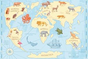 Tapeta mapa sveta so zvieratami - 300x200