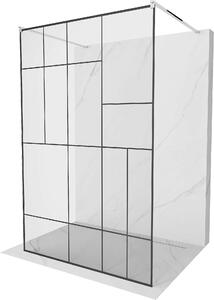 Mexen Kioto, priechodná sprchová zástena 110 x 200 cm, 8mm sklo číre/čierny vzor, 2x chrómová stabilizačná rozpera, 800-110-002-01-78
