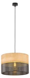 Závesná lampa Nicol, čierna/drevený efekt, Ø 38 cm, 1 svetlo, 1 x E27