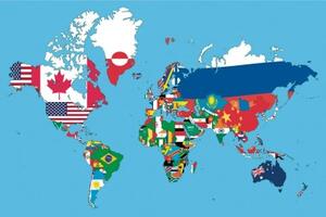 Samolepiaca tapeta mapa sveta s vlajkami - 150x100
