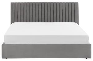 Posteľ s úložným priestorom sivý zamat 180 x 200 cm vysoké prešívané čelo nábytok do spálne