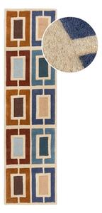 Modro-oranžový ručne tkaný vlnený behúň 60x230 cm Retro Blocks – Flair Rugs