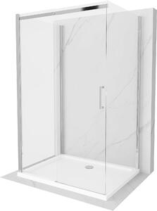 Mexen Omega, 3-stenový sprchovací kút s posuvnými dverami 140 (dvere) x 90 (stena) x 190 cm, 8mm číre sklo, chrómový profil + biela sprchová vanička SLIM, 825-140-090-01-00-3S-4010