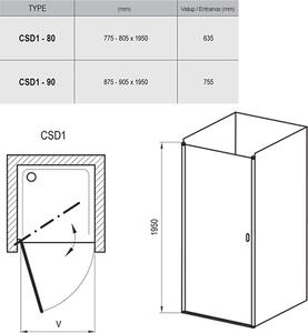 Ravak - Sprchové dvere jednodielne Chrome CSD1-80 cm - biela, transparentné sklo