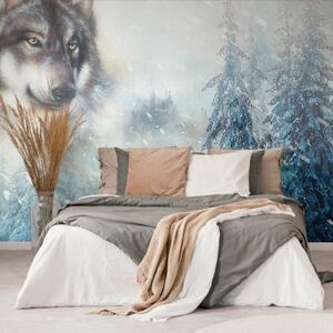 Tapeta vlk v zasneženej krajine - 150x100