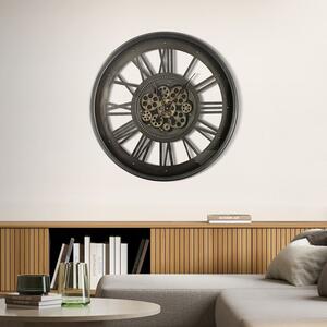 Dekorstudio Retro nástenné hodiny s rímskymi číslicami a pohyblivými ozubenými kolesami