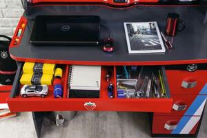 Multifunkčný písací stôl Rally s nádstavcom - červená/antracit