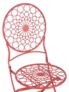 Sada 2 záhradných bistro stoličiek červená kovová skladacia vonkajšia UV odolnosť proti hrdzi francúzsky retro štýl