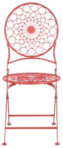 Sada 2 záhradných bistro stoličiek červená kovová skladacia vonkajšia UV odolnosť proti hrdzi francúzsky retro štýl