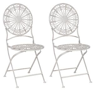 Sada 2 záhradných bistro stoličiek biela kovová skladacia vonkajšia dekoratívna UV odolnosť voči hrdzi francúzsky retro štýl