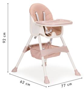 EcoToys Detská stolička na kŕmenie 2v1 s 5-bodovými pásmi - ružová