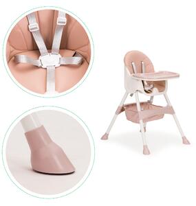 EcoToys Detská stolička na kŕmenie 2v1 s 5-bodovými pásmi - ružová