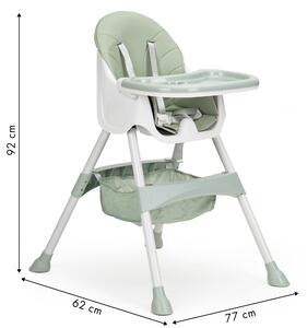 EcoToys Detská stolička na kŕmenie 2 v 1 s 5-bodovými pásmi - zelená