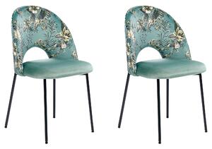 Sada 2 jedálenských stoličiek zelený zamat kvetinový vzor čierne nohy retro glamour