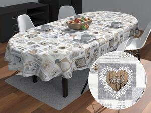 Biante Dekoračný oválny obrus Porto PRT-001 Vintage srdcia sivé na béžovom 50x100 cm