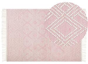 Koberec ružový vlna polyester 160 x 230 cm geometrický vzor strapce boho moderný štýl