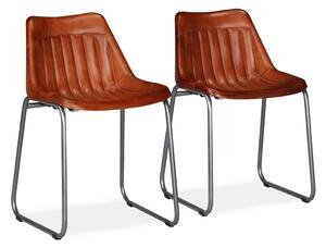 Jedálenské stoličky 2 ks hnedé pravá koža